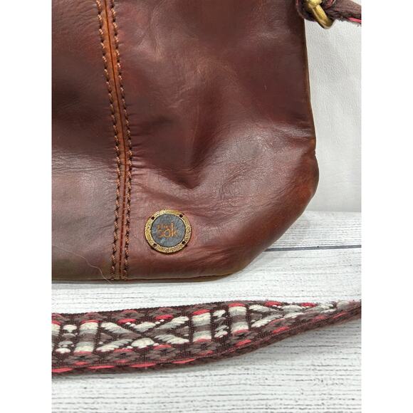 The Sak Brown Leather Boho Braided Strap Zip Pocket Tote Shoulder Crossbody‎ Bag - Picture 8 of 16